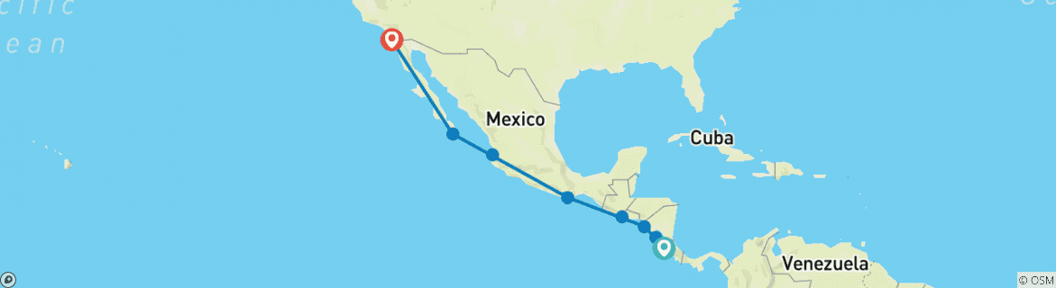 Image of a map showing the route of the tour
