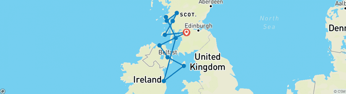 Image of a map showing the route of the tour