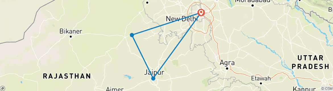 Image of a map showing the route of the tour
