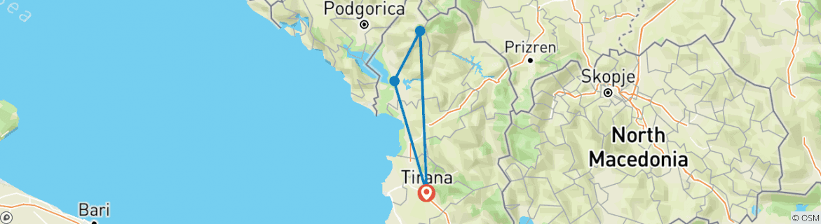 Image of a map showing the route of the tour