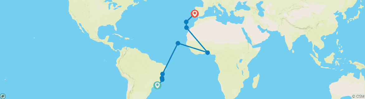 Image of a map showing the route of the tour
