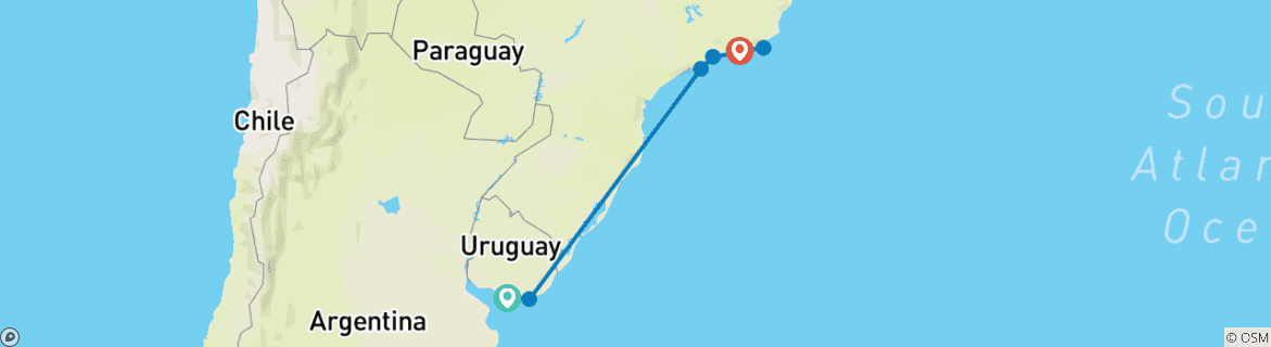 Image of a map showing the route of the tour