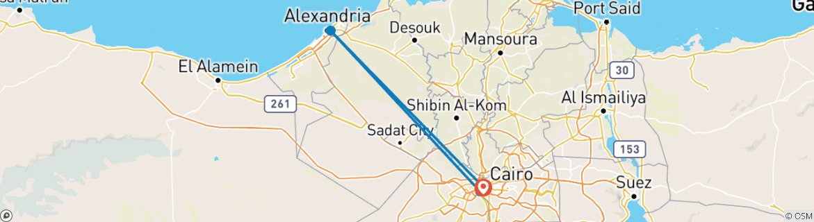Image of a map showing the route of the tour