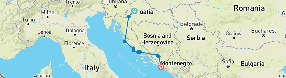 Image of a map showing the route of the tour