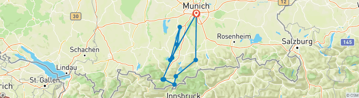 Image d'une carte montrant l'itinéraire du circuit