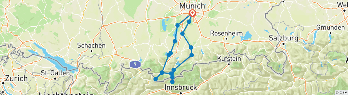 Karte mit der Reiseroute