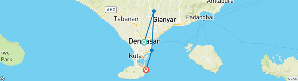Image of a map showing the route of the tour