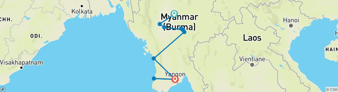 Image of a map showing the route of the tour