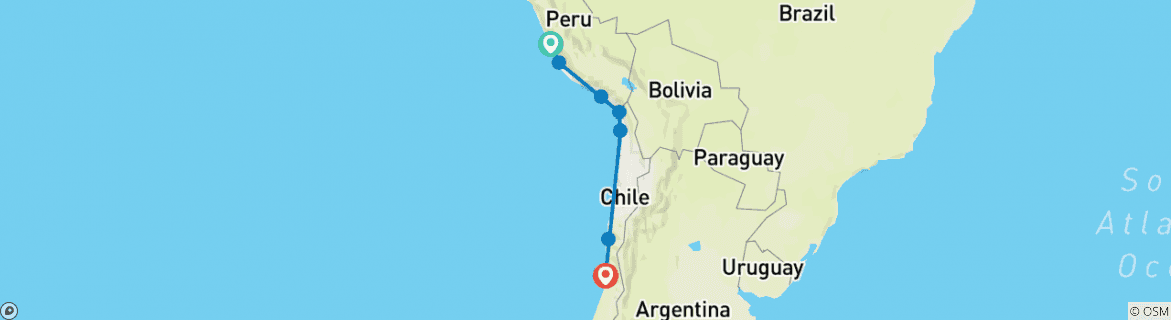 Image of a map showing the route of the tour