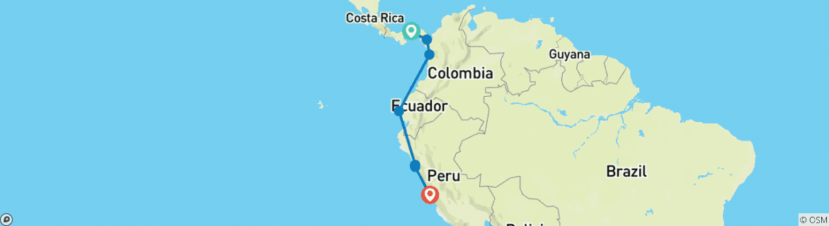 Image of a map showing the route of the tour