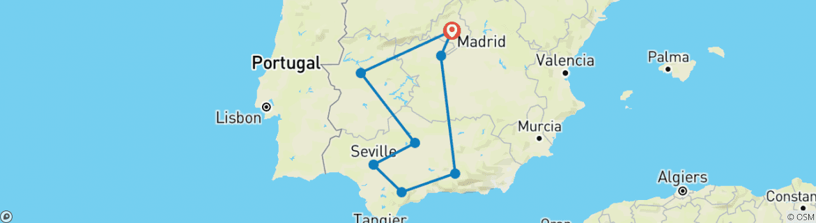 Image of a map showing the route of the tour