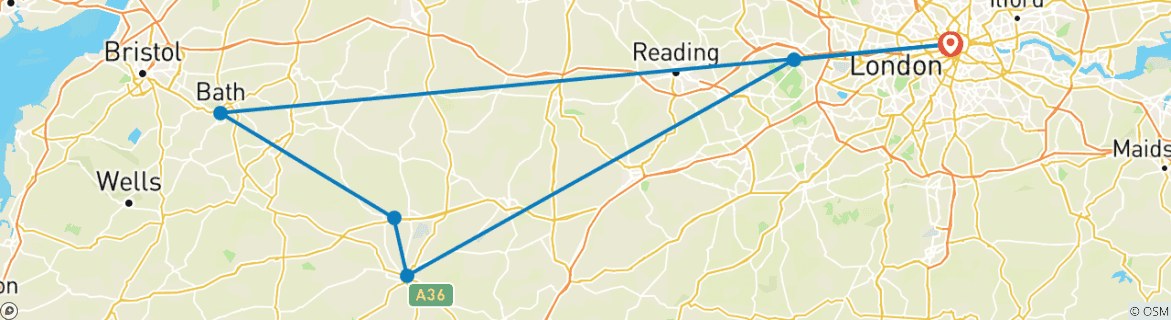 Image of a map showing the route of the tour