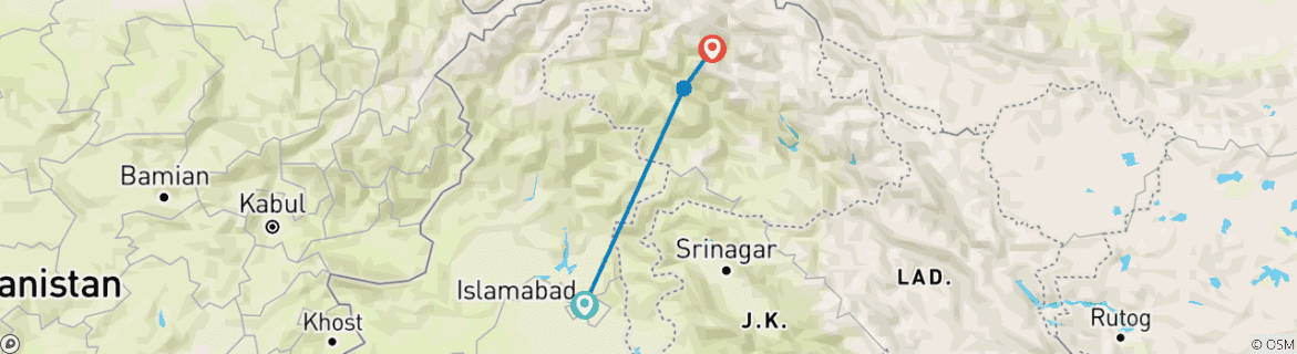 Image of a map showing the route of the tour