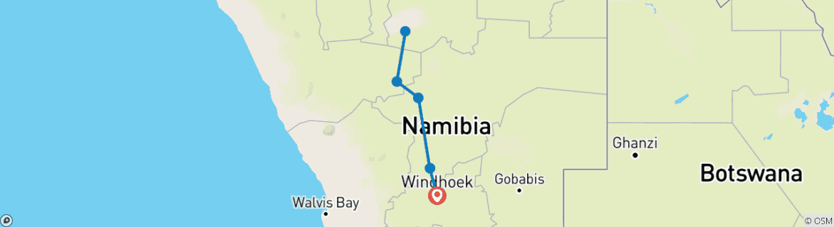 Image of a map showing the route of the tour