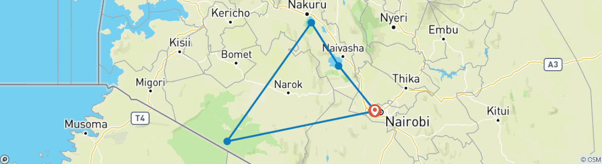 Image of a map showing the route of the tour