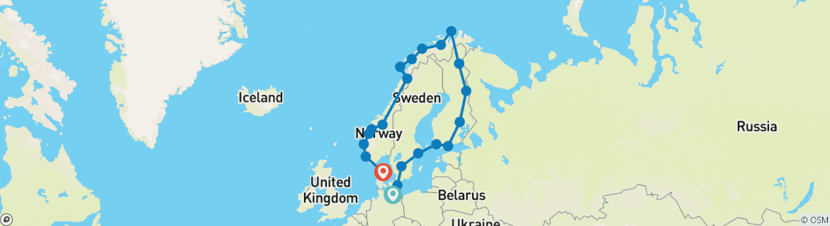 Image of a map showing the route of the tour
