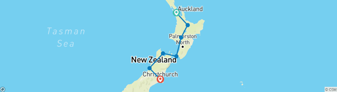 Image of a map showing the route of the tour