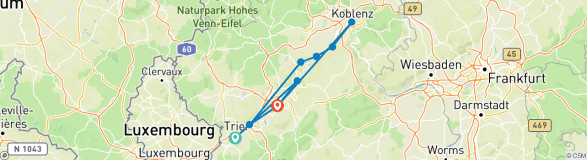 Image d'une carte montrant l'itinéraire du circuit