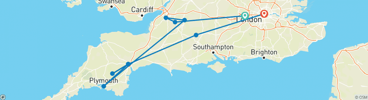 Image of a map showing the route of the tour