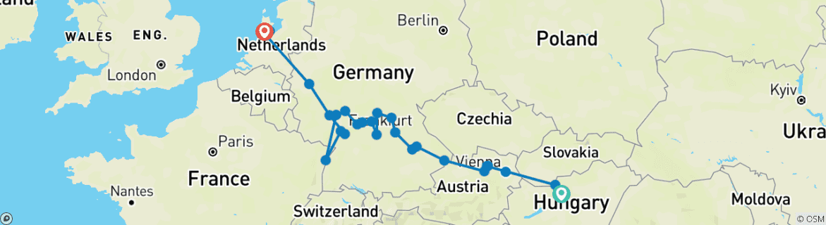 Image of a map showing the route of the tour