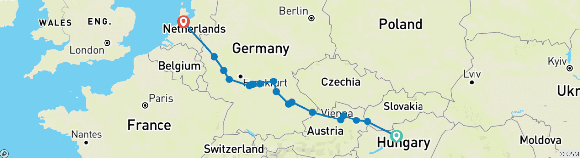 Image of a map showing the route of the tour