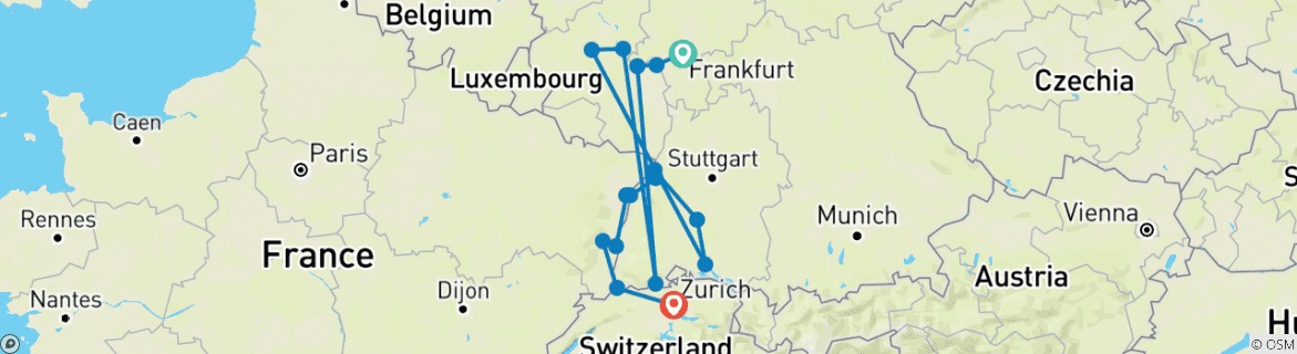 Karte mit der Reiseroute