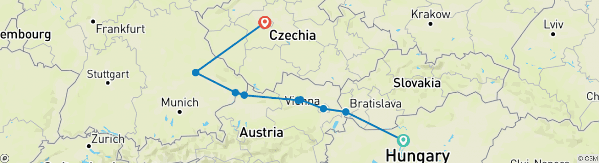 Image of a map showing the route of the tour