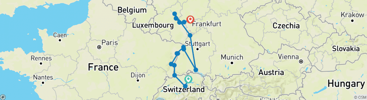Karte mit der Reiseroute