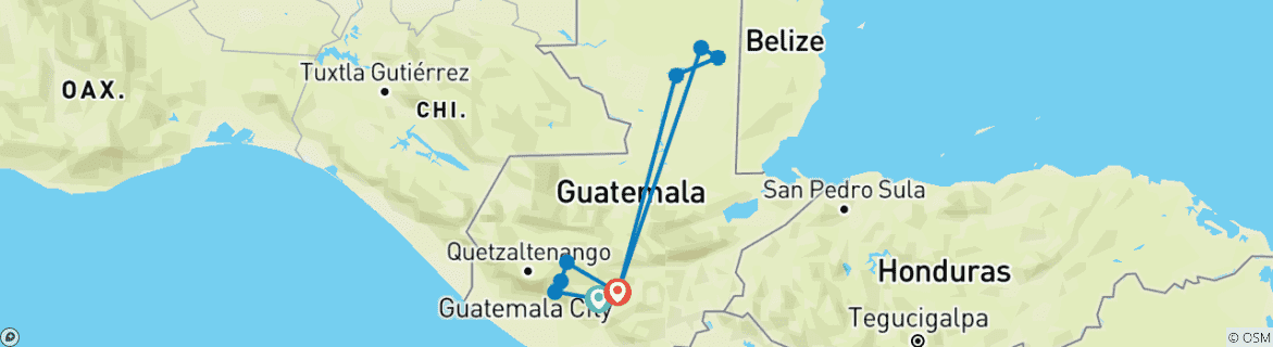 Image of a map showing the route of the tour