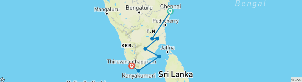 Karte mit der Reiseroute