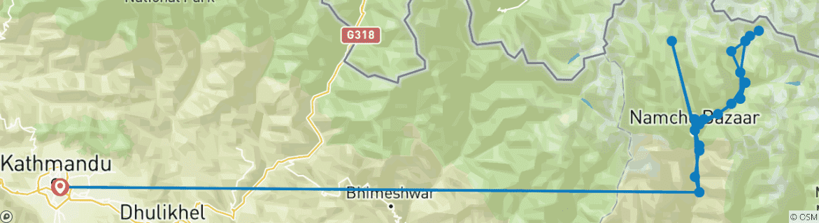 Foto van een kaart met de route van de rondreis