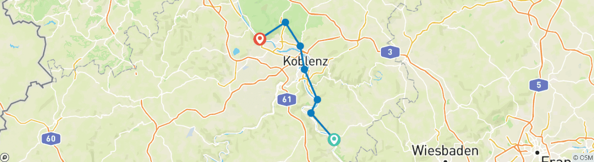 Image d'une carte montrant l'itinéraire du circuit