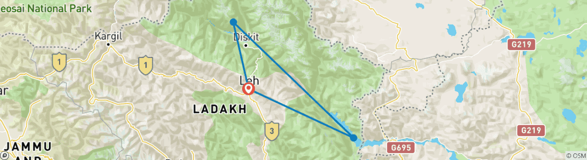Image d'une carte montrant l'itinéraire du circuit