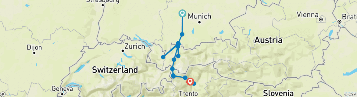 Karte mit der Reiseroute