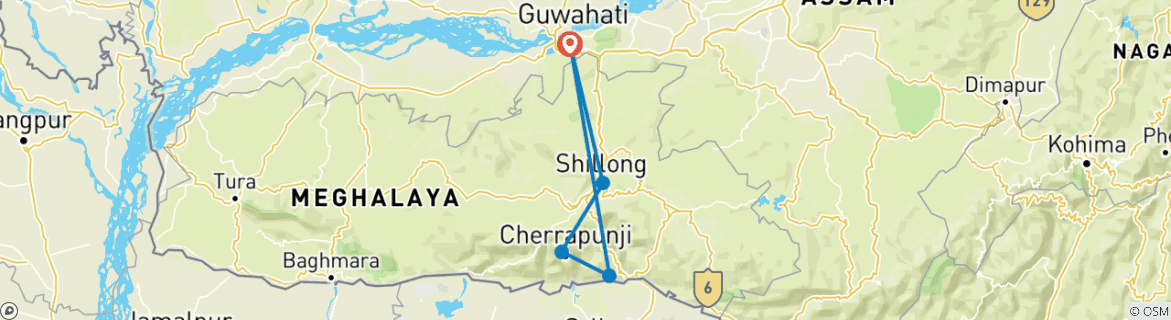 Image of a map showing the route of the tour