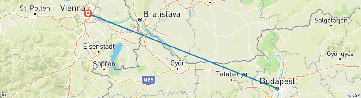 Image of a map showing the route of the tour