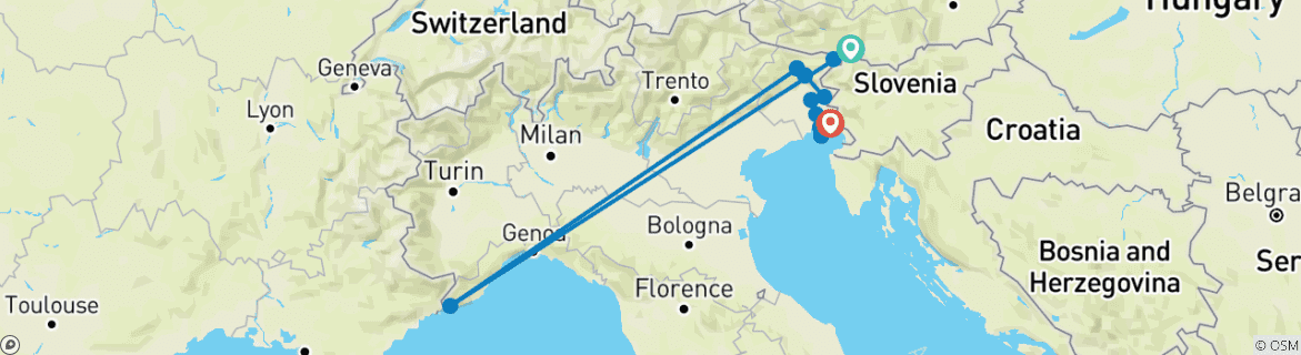 Image d'une carte montrant l'itinéraire du circuit