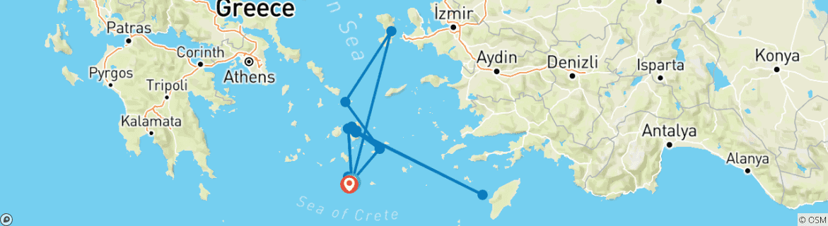 Image of a map showing the route of the tour