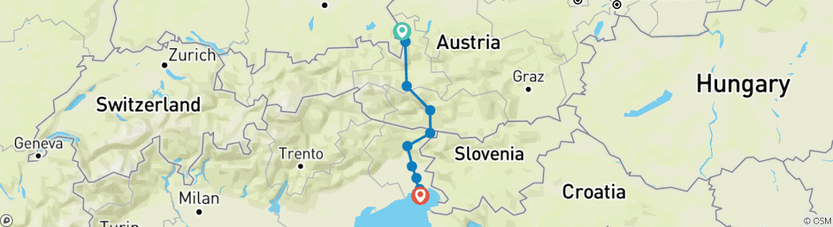 Karte mit der Reiseroute