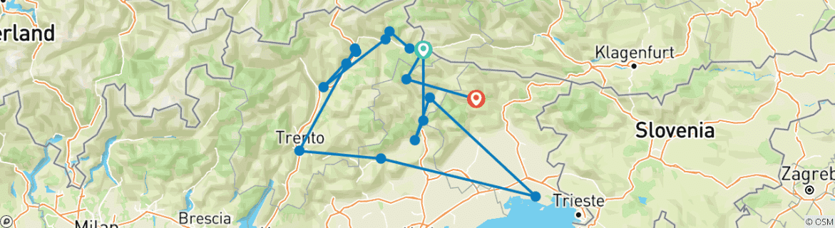 Image d'une carte montrant l'itinéraire du circuit