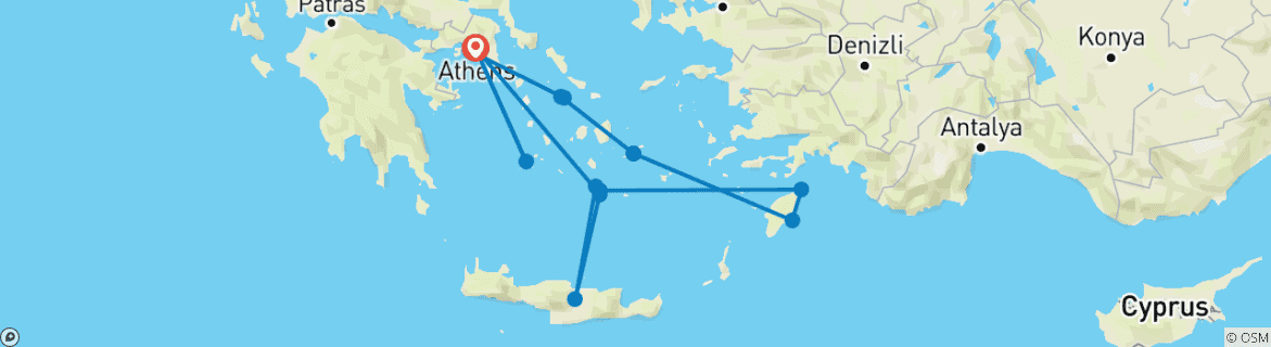 Image of a map showing the route of the tour