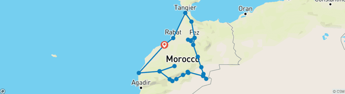 Image d'une carte montrant l'itinéraire du circuit