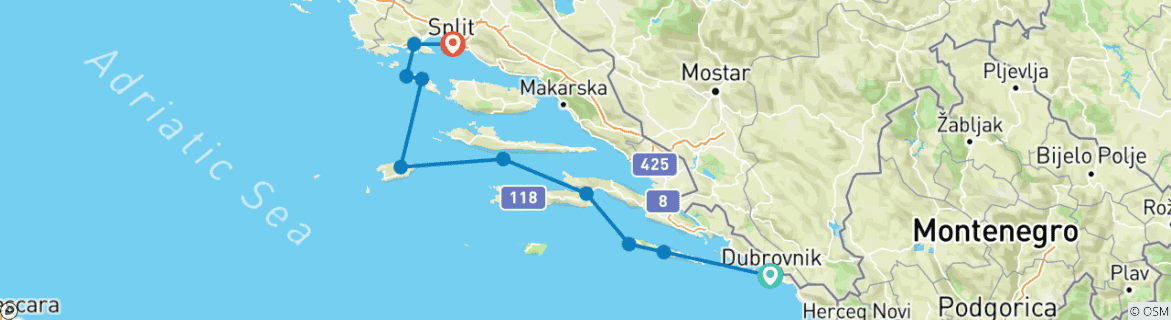 Image d'une carte montrant l'itinéraire du circuit