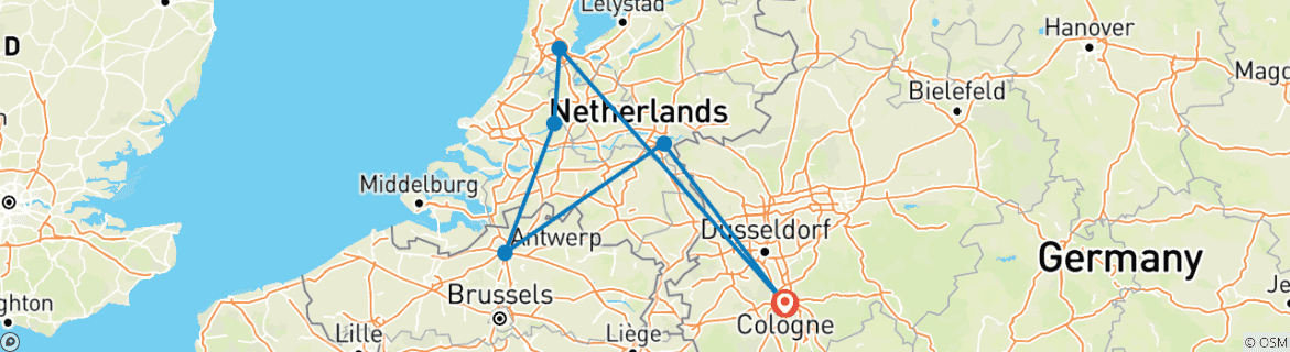 Image of a map showing the route of the tour
