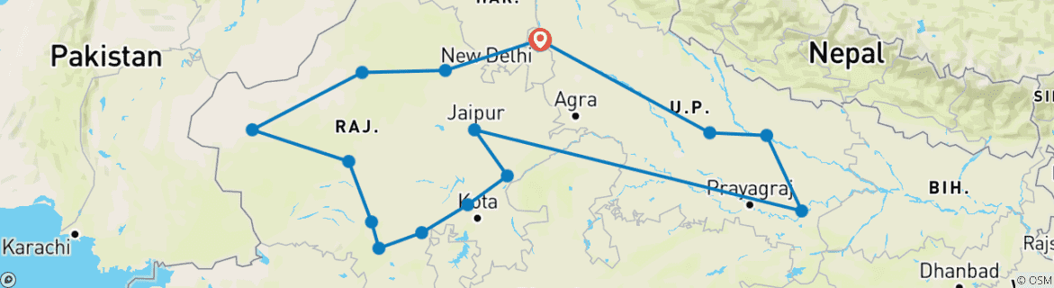 Karte mit der Reiseroute