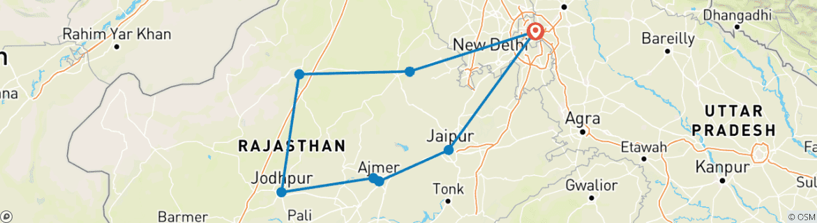 Karte mit der Reiseroute