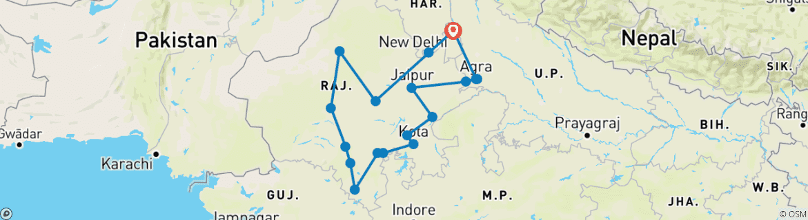 Foto van een kaart met de route van de rondreis