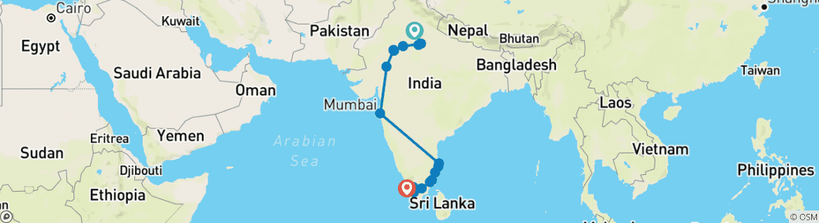 Karte mit der Reiseroute