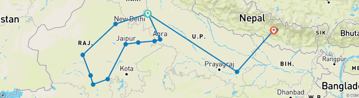 Karte mit der Reiseroute