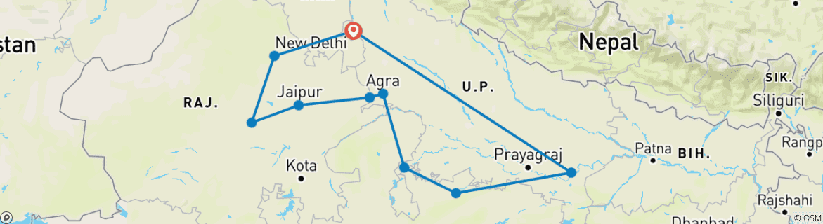 Foto van een kaart met de route van de rondreis